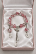 Pink Crackle Glass Stretch Bracelet with Chinese Character Charms