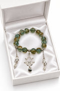 Green Brown Crackle Glass Stretch Bracelet with Star Medallion & Butterfly Charms