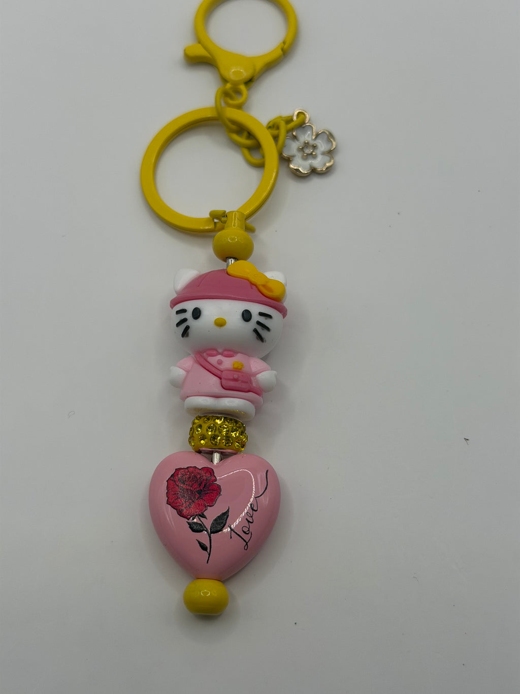 Pink Hello Kitty Love Heart Beaded Keychain
