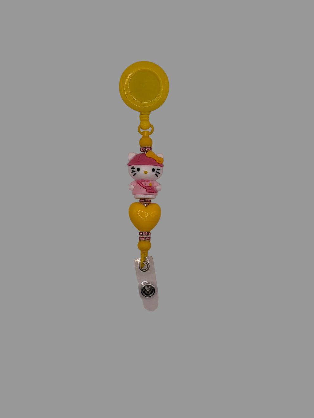 Yellow Hello Kitty Heart Beaded Badge Reel Lanyard