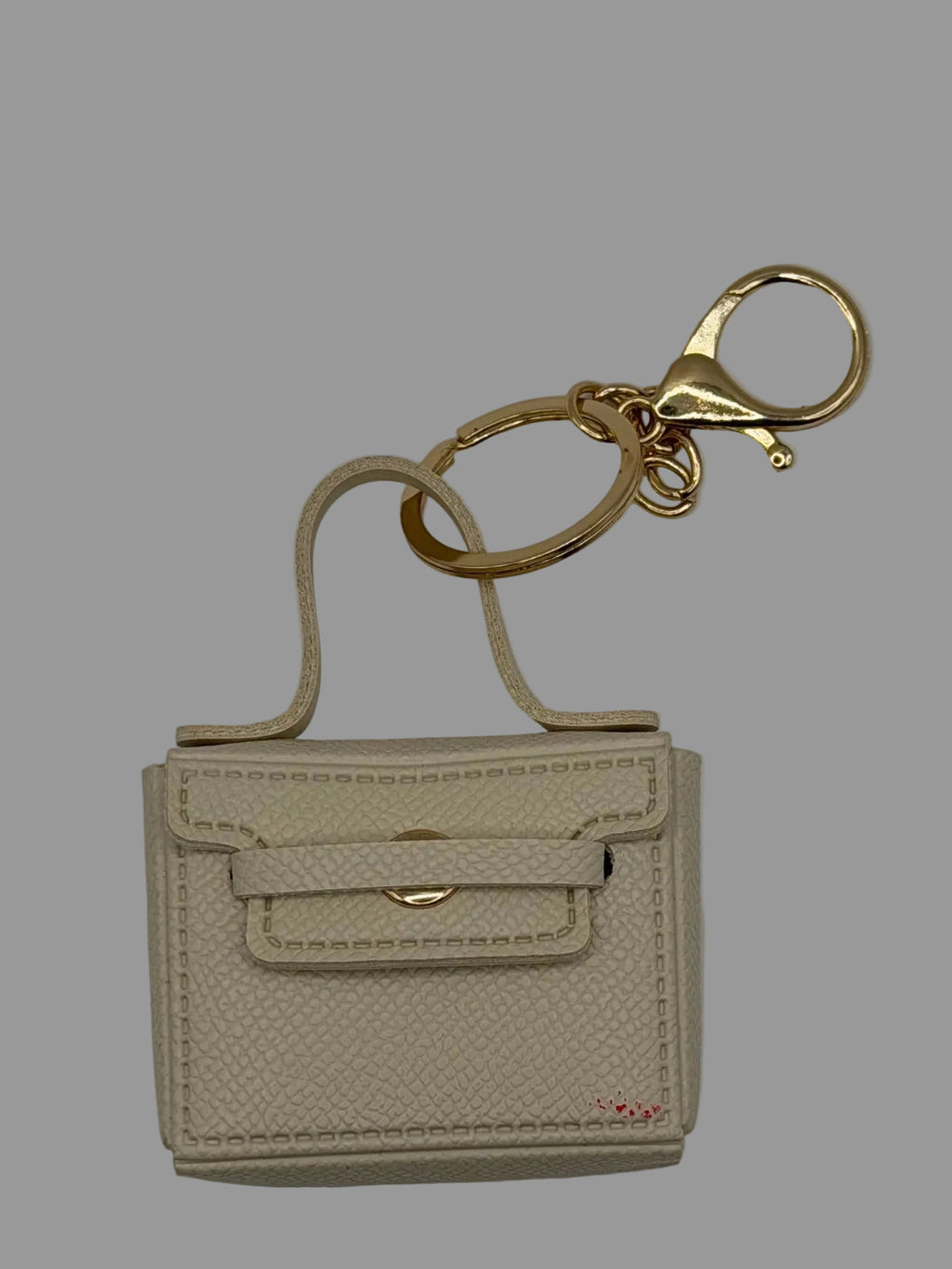 Cream Vegan Leather Structured Mini Purse Keychain
