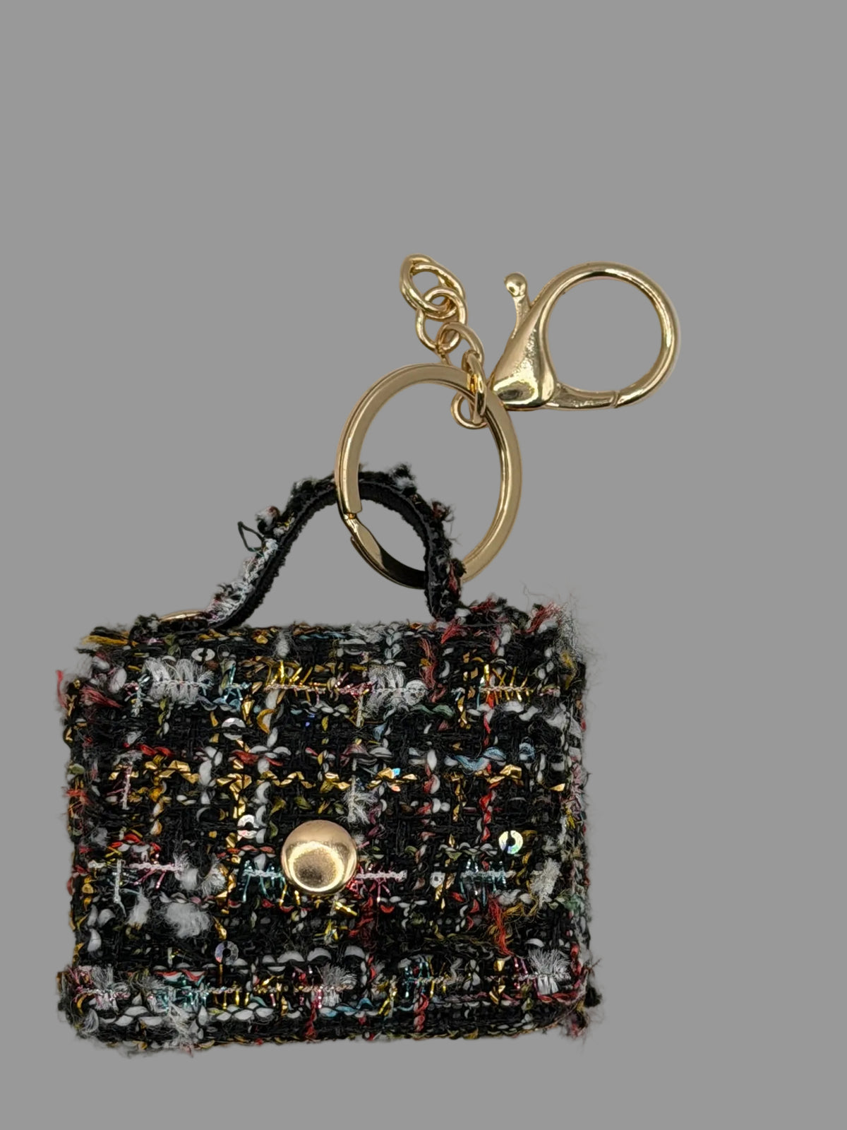 Black Multicolor Tweed Mini Purse Keychain