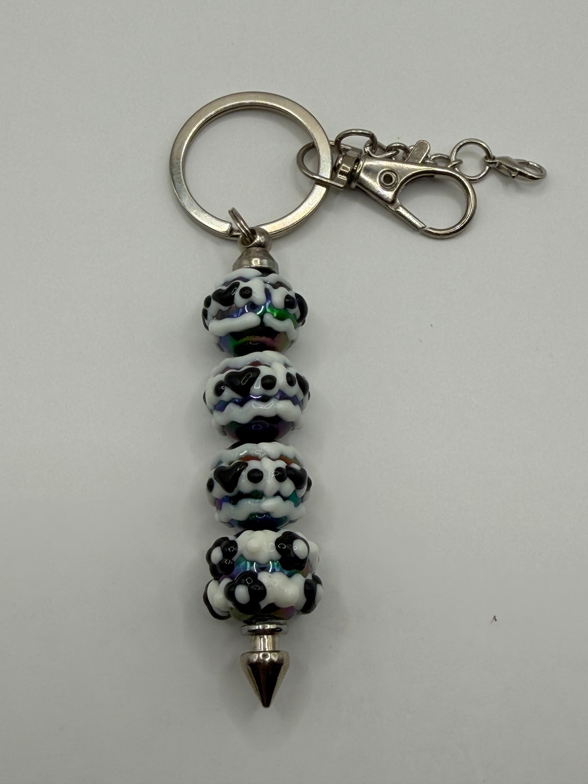 Black & White Panda Print Beaded Pen Keychain