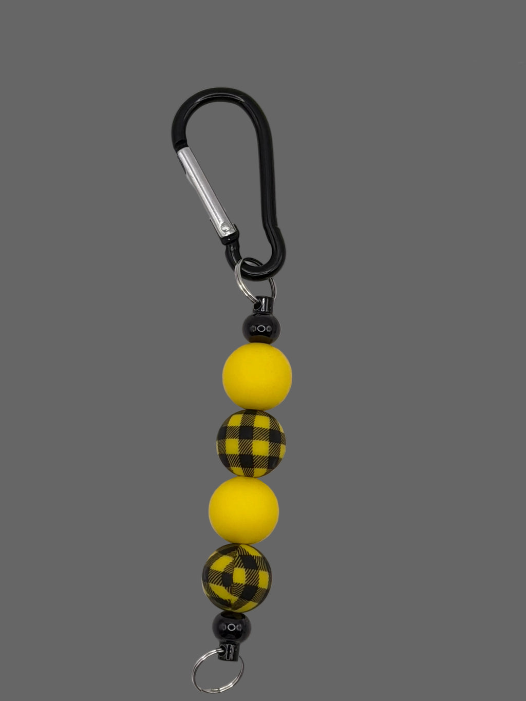 Yellow & Black Buffalo Plaid Beaded Keychain