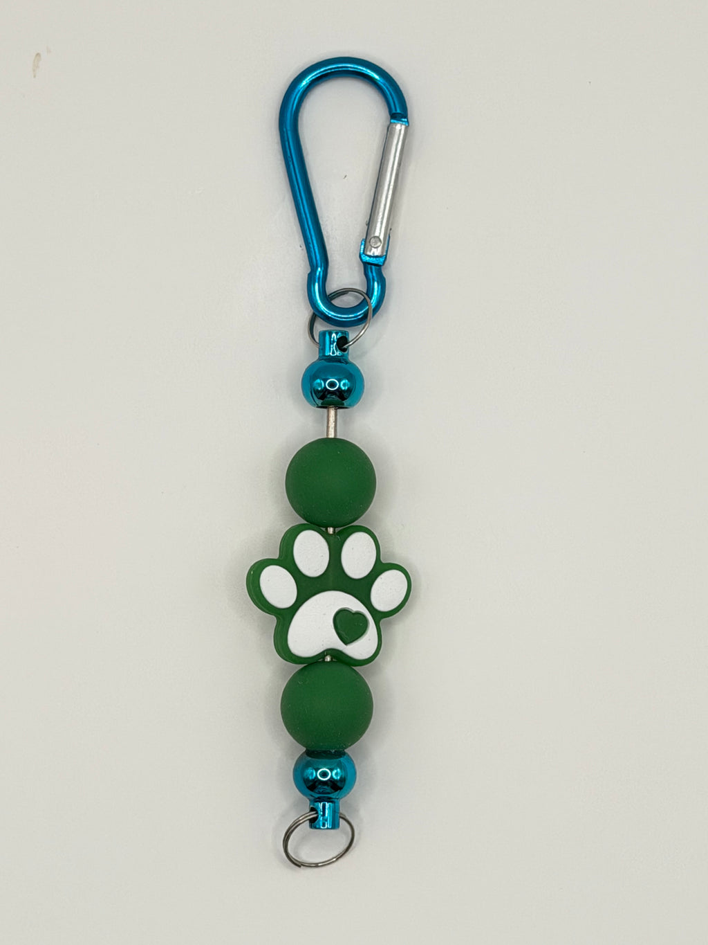 Green Paw Print Beaded Keychain