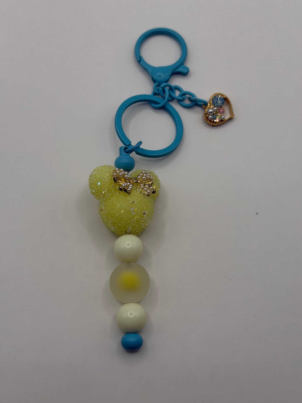 Yellow Glitter Mickey Bow Beaded Keychain