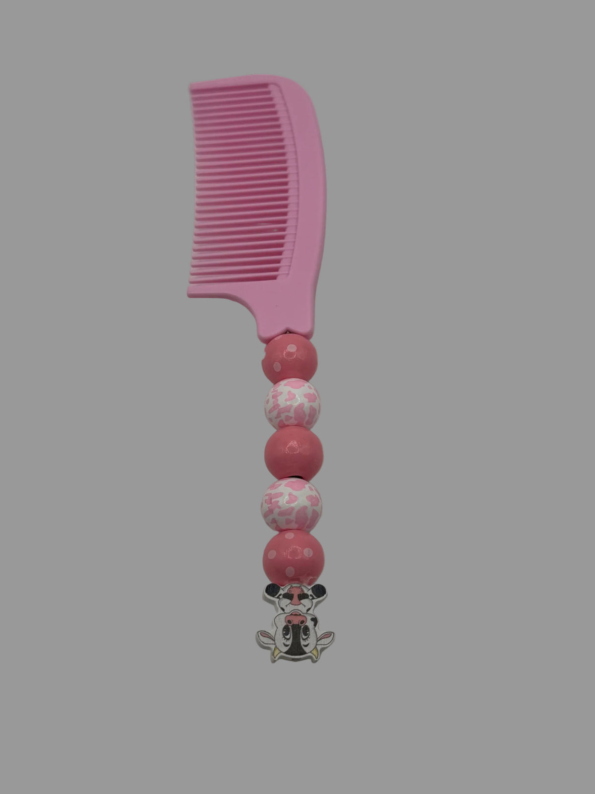 Pink Cow Beaded Comb with Cow Charm