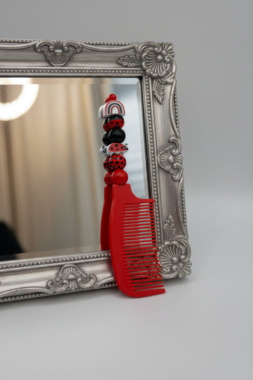 Red Ladybug & Rainbow Beaded Comb