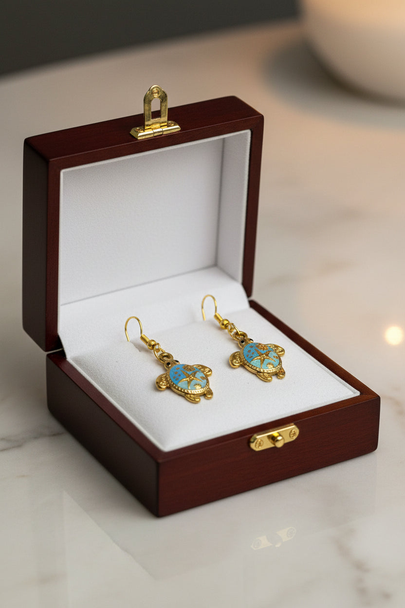 Gold Sea Turtle Dangle Earrings