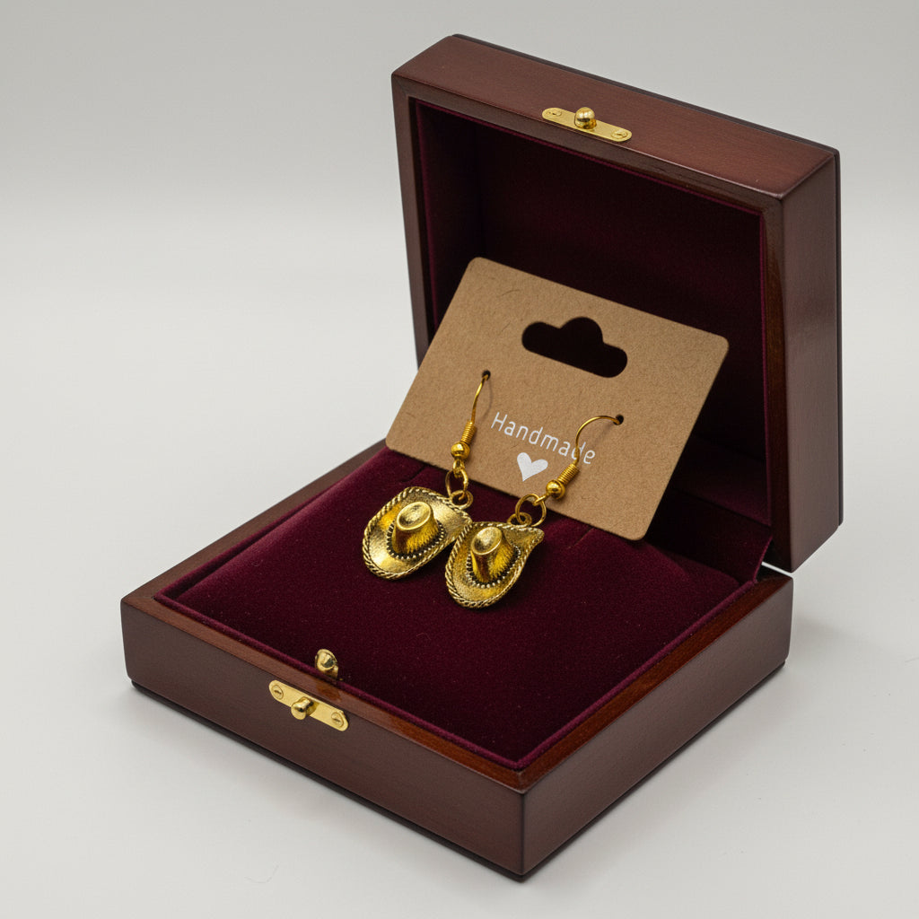 Gold Cowboy Hat Dangle Earrings