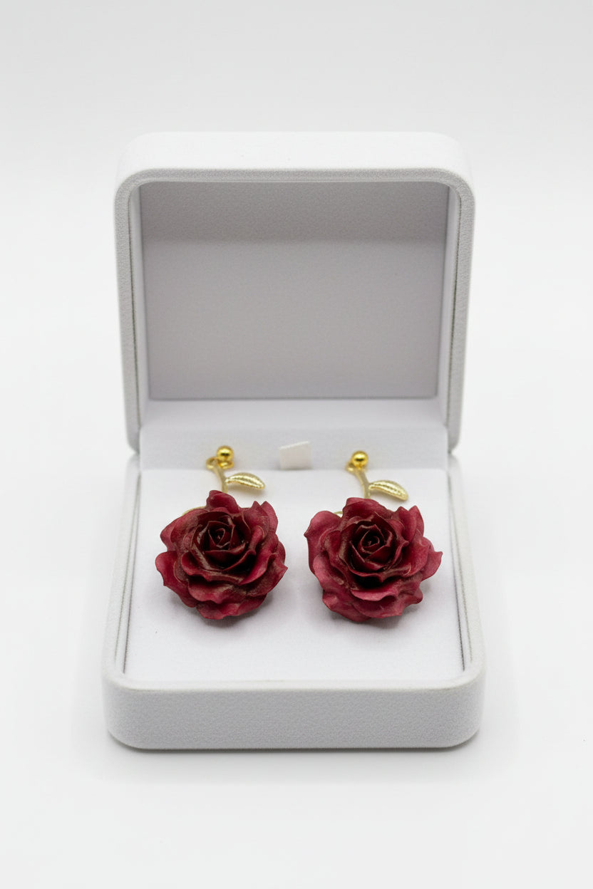 Burgundy Rose Dangle Earrings