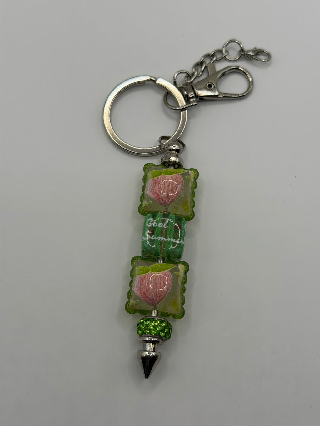 Cool Summer Green Floral Beaded Pen Keychain