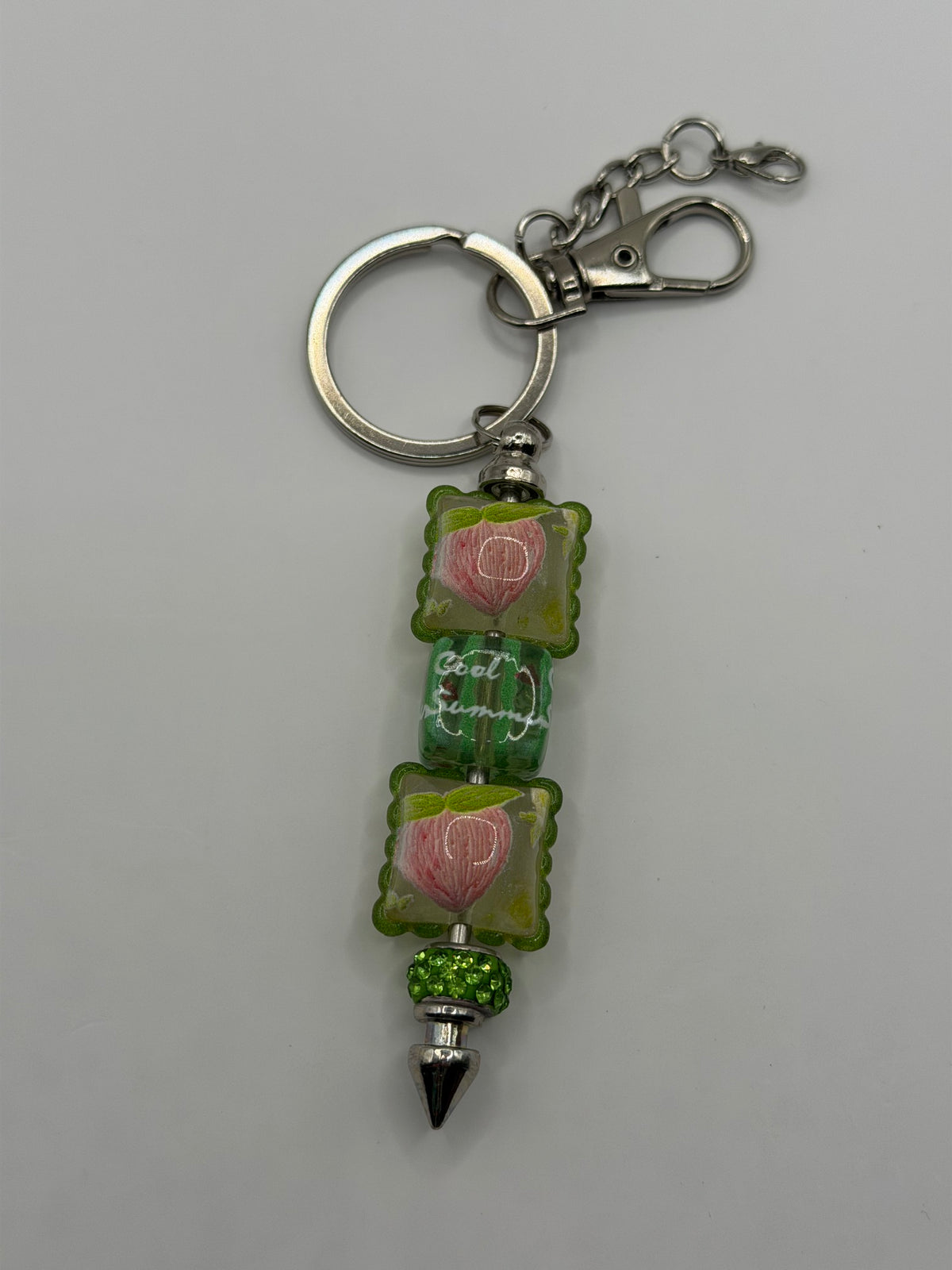 Cool Summer Green Floral Beaded Pen Keychain