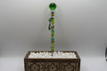 Handmade green beaded garden wand stake with faceted green crystal ball topper, silver Tree of Life charm and green crystal drop