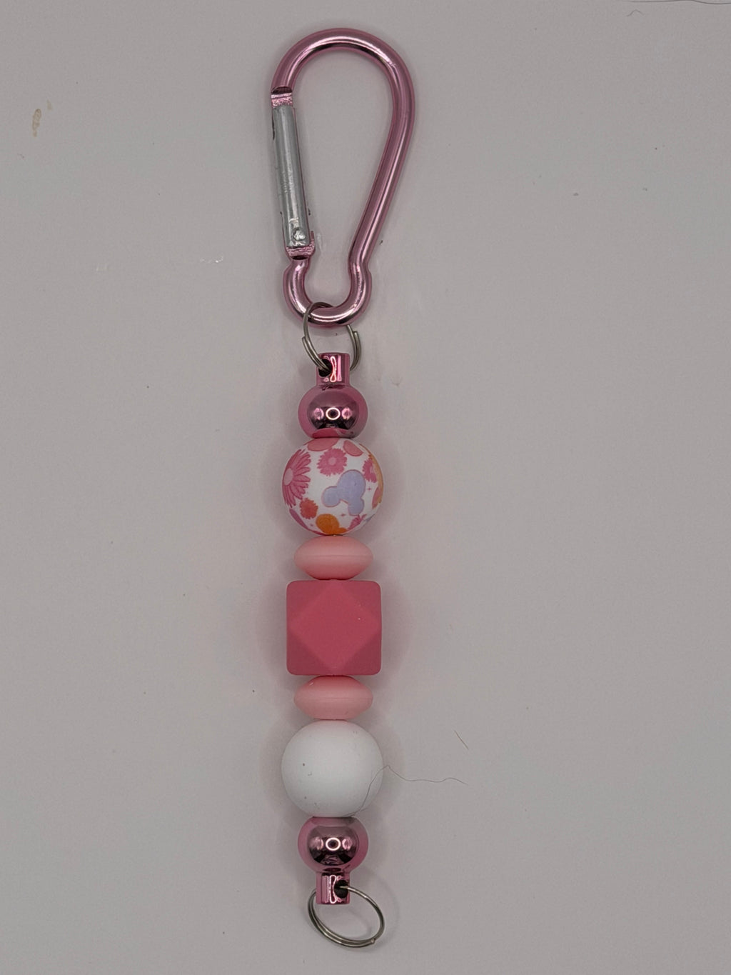 Pink Floral Beaded Keychain