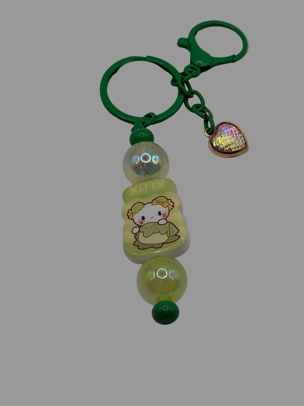 Kitty Baby Green Jade Beaded Keychain