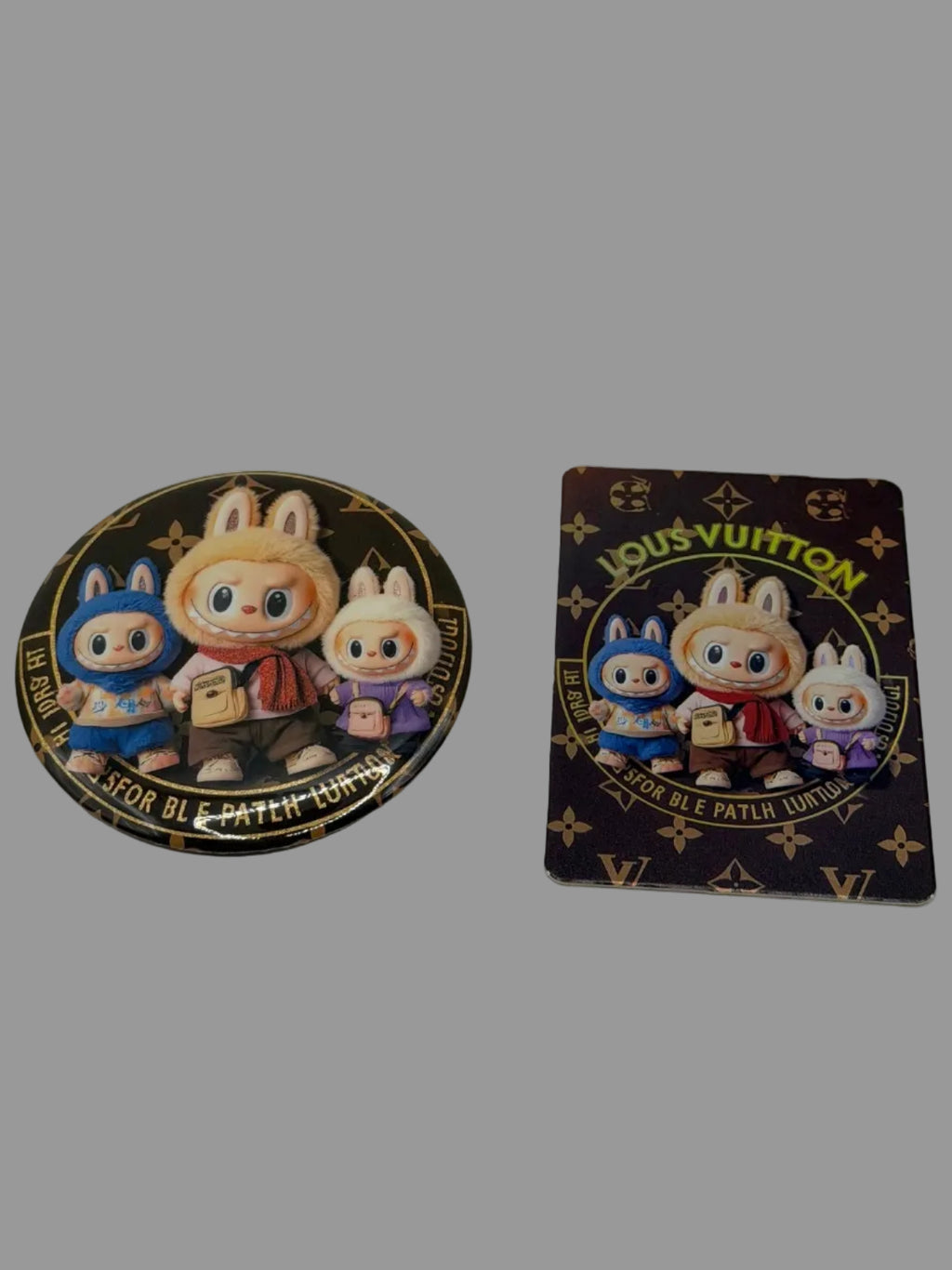 Designer-Inspired Labubu Trio Button Pin & Collectible Card