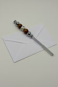 Brown wooden bead and silver soccer ball beaded letter opener