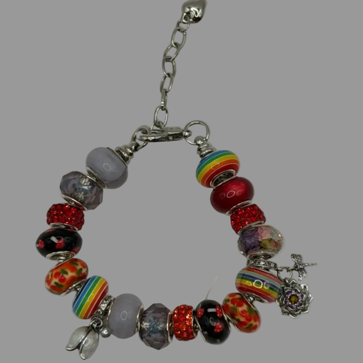 Rainbow Dragonfly Lotus Multicolor Pandora-Style Bracelet