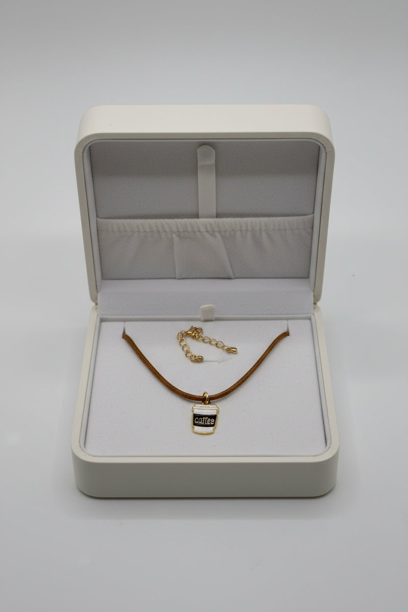 Brown Cord Coffee Cup Necklace