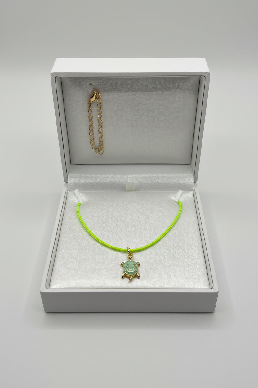 Neon Yellow-Green Cord Sea Turtle Necklace