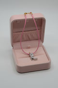 Pink Cord Rhinestone Cowboy Boot Necklace
