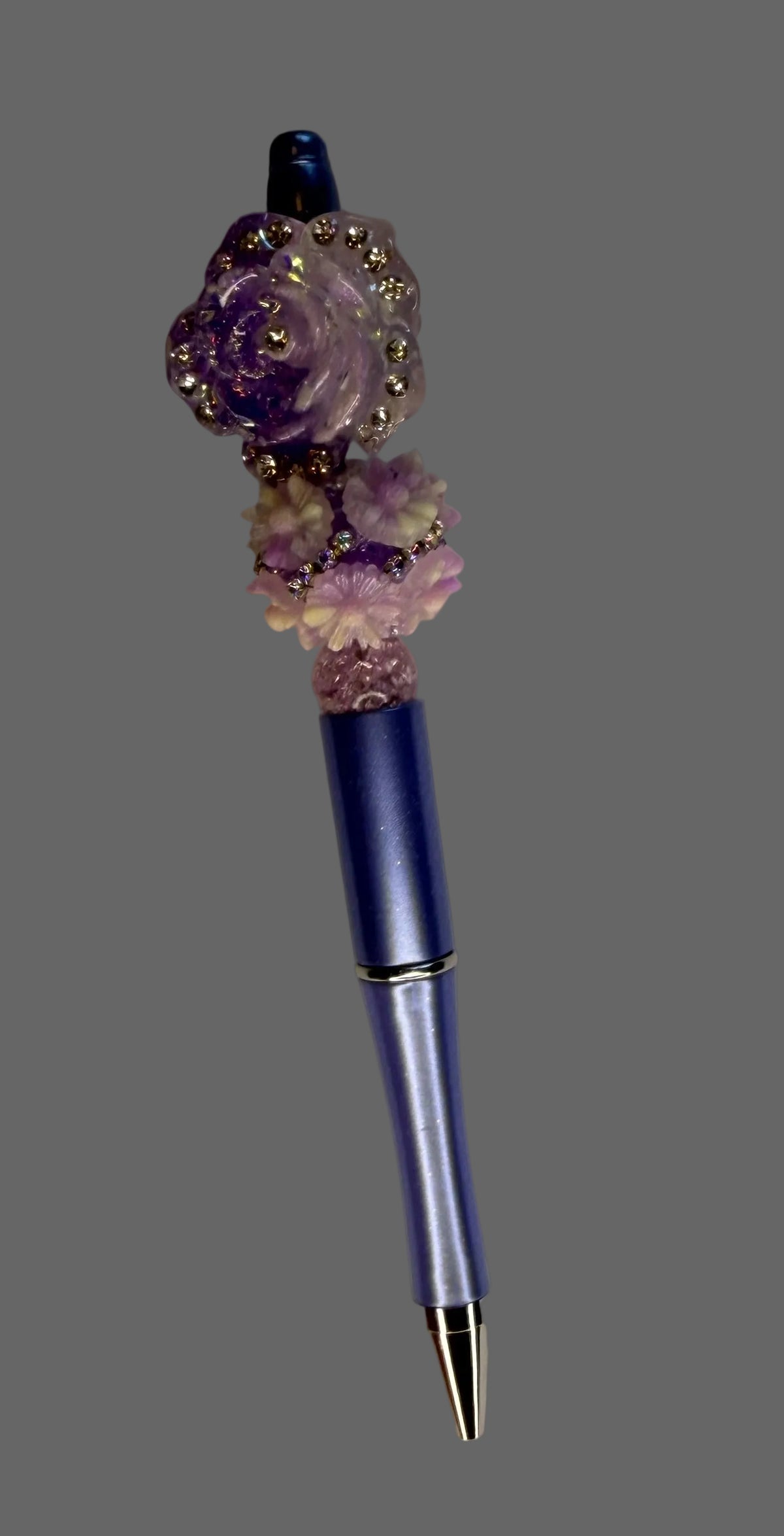 Purple Rose Floral Beaded Pen
