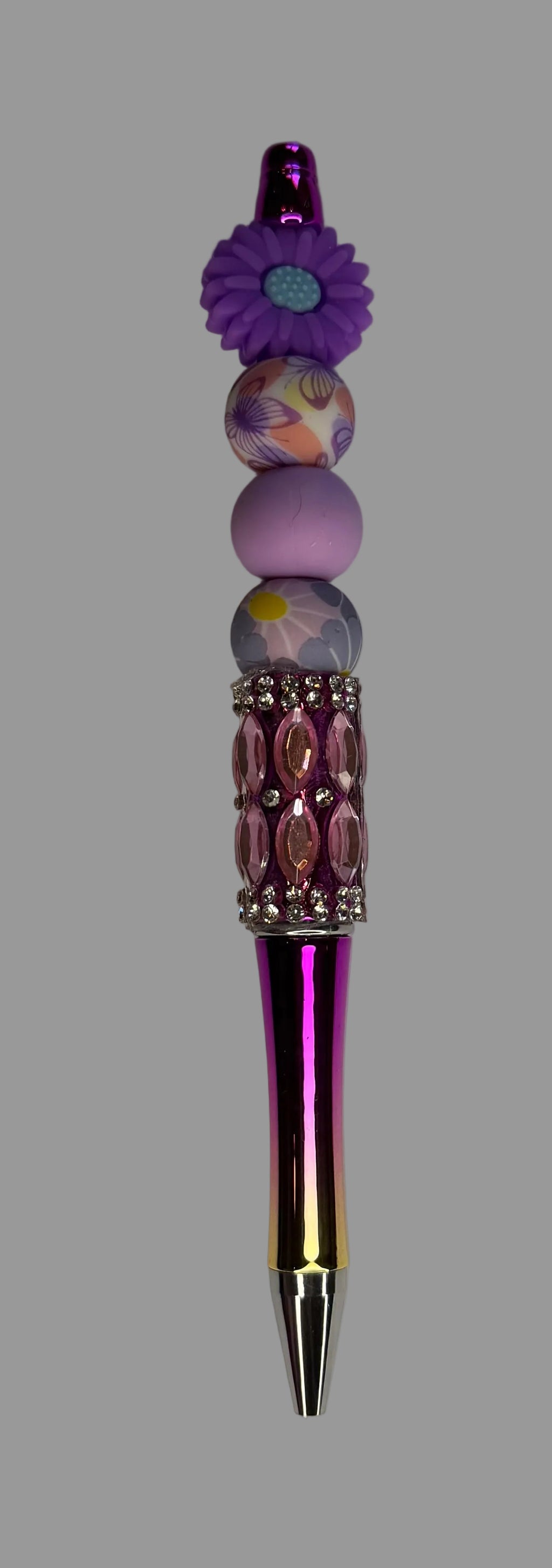 Purple Daisy Floral Beaded Pen