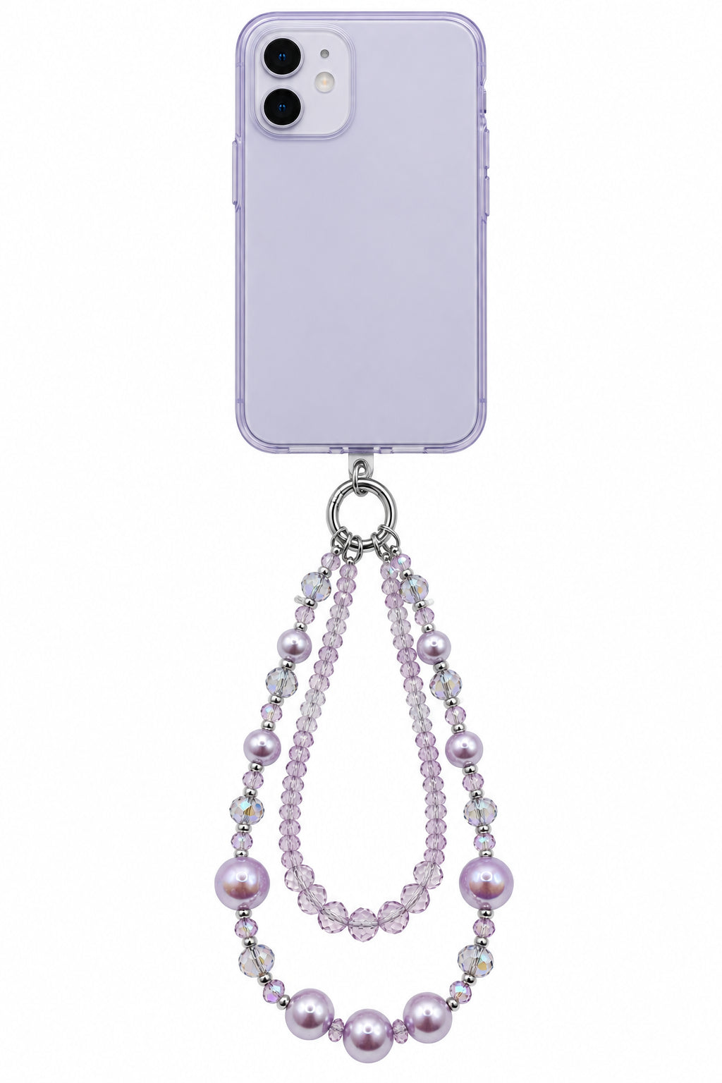 Lavender Double-Strand Beaded Phone Wristlet with Pearl & Crystal Beads