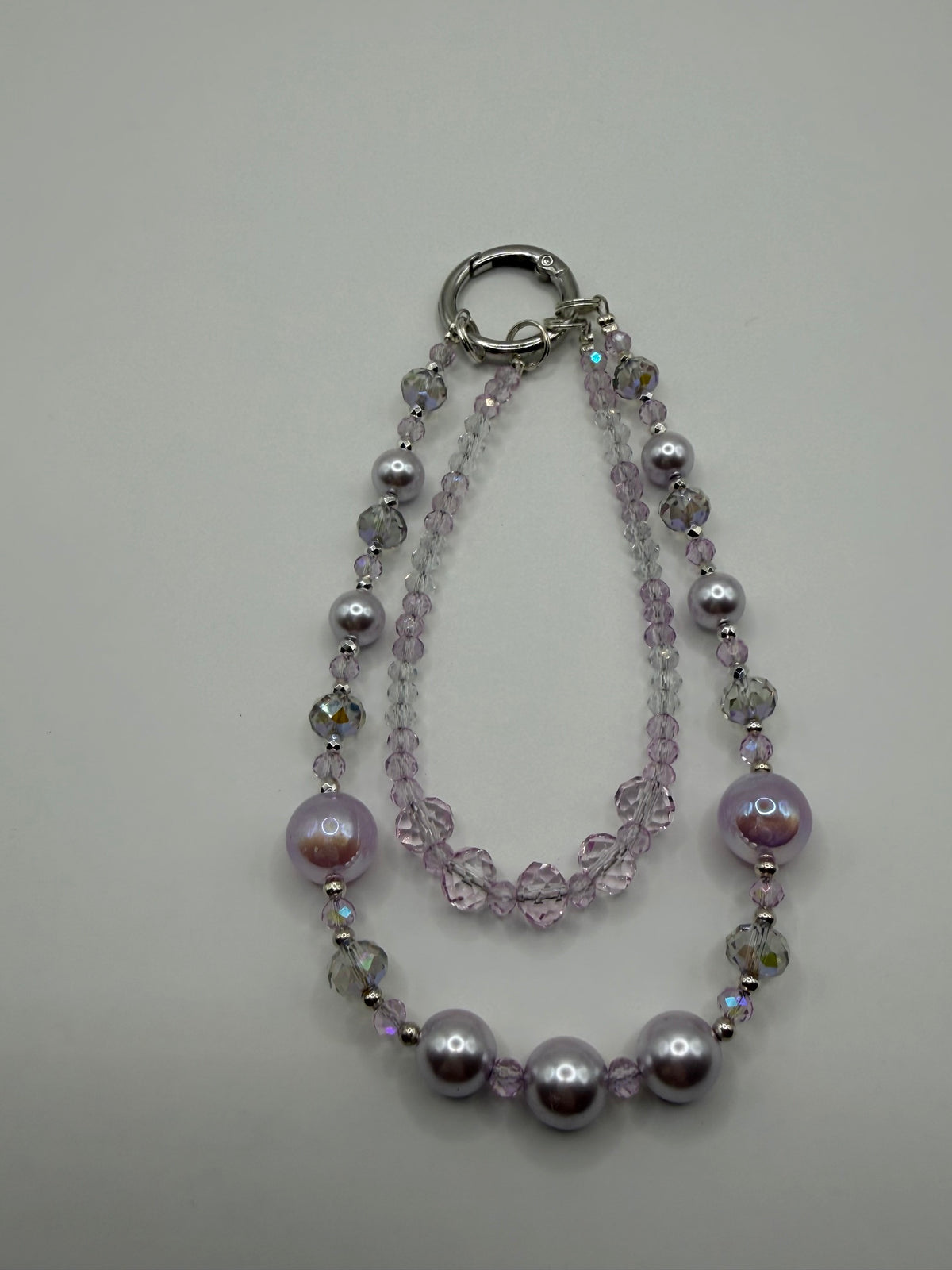 Lavender Double-Strand Beaded Phone Wristlet with Pearl & Crystal Beads