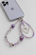 Purple Galaxy & Clear Crystal Multi-Strand Phone Wristlet with Jellyfish Charm