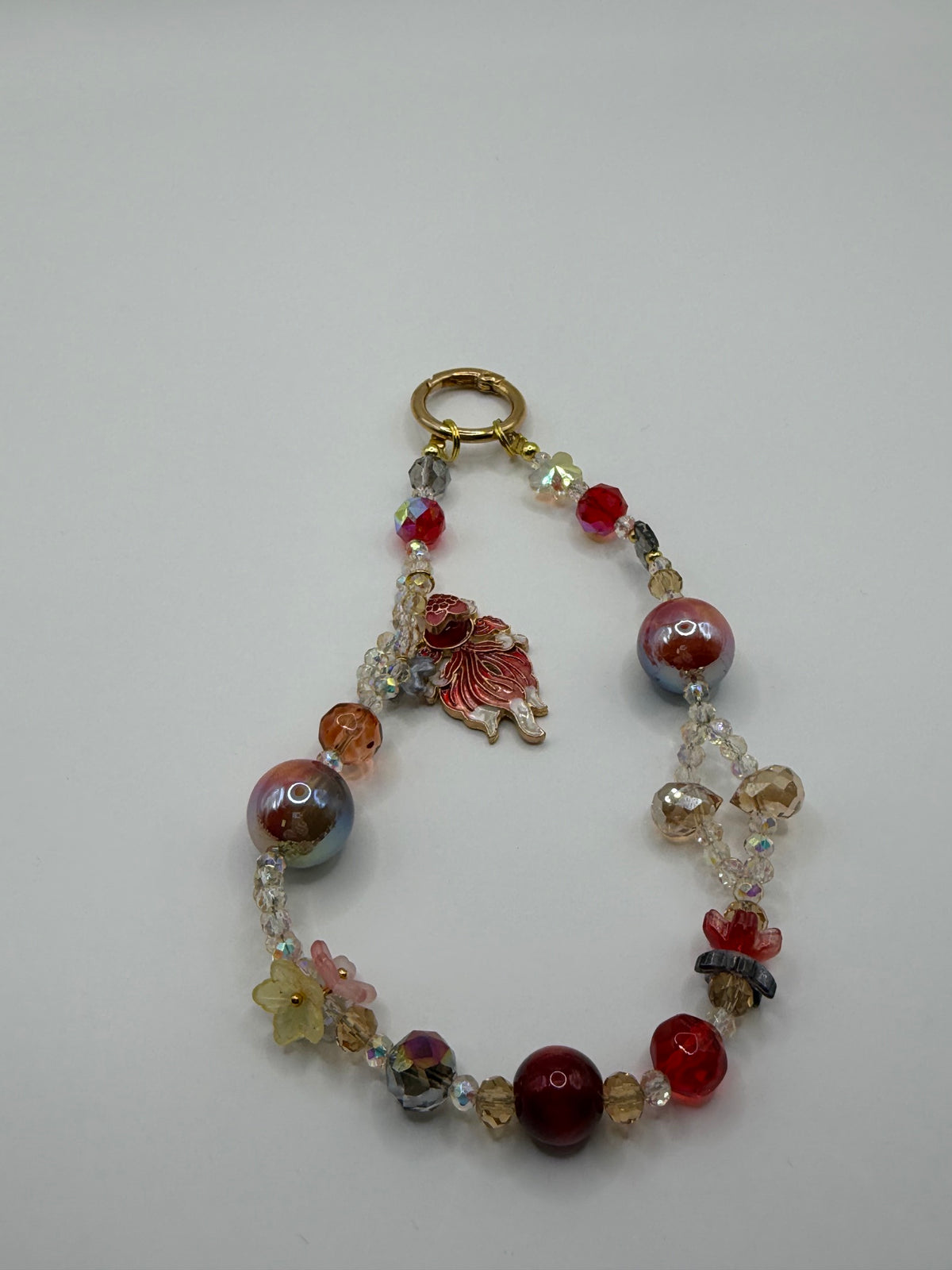 Red Carnelian & Mauve Pearl Phone Wristlet with Koi Fish Charm