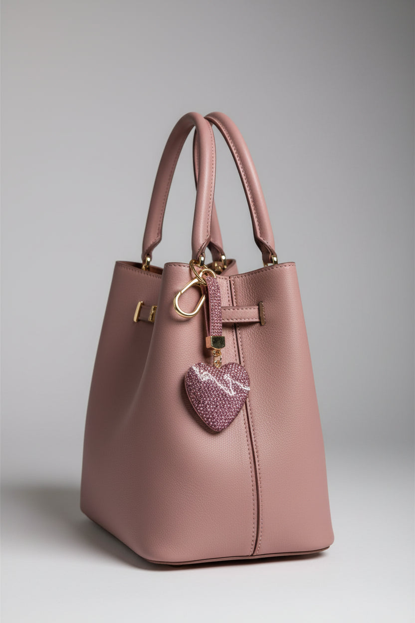 Pink rhinestone heart diamond keychain with gold lobster clasp