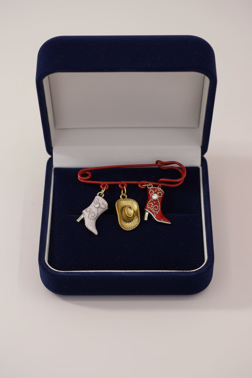 Handmade Red Western Cowboy Charm Pin Set