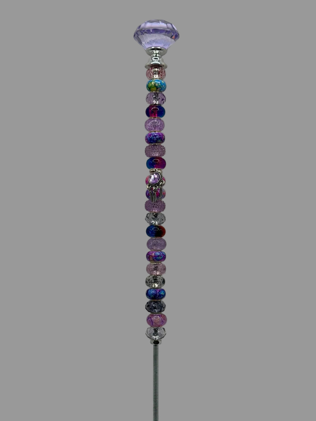 Purple Beaded Garden Wand Stake with Amethyst Jewel Topper