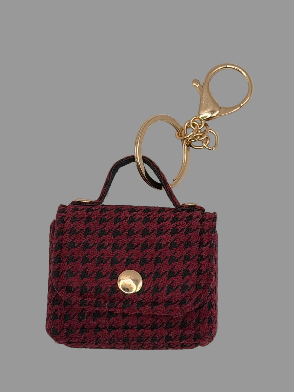 Burgundy Houndstooth Mini Purse Keychain