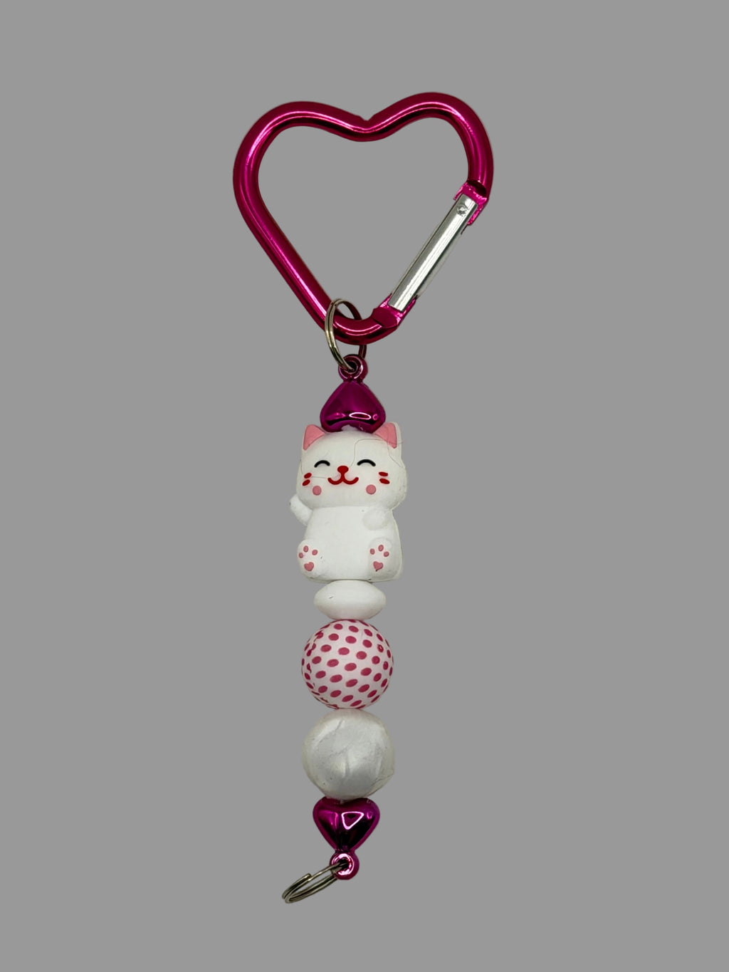 Lucky Cat Beaded Heart Keychain