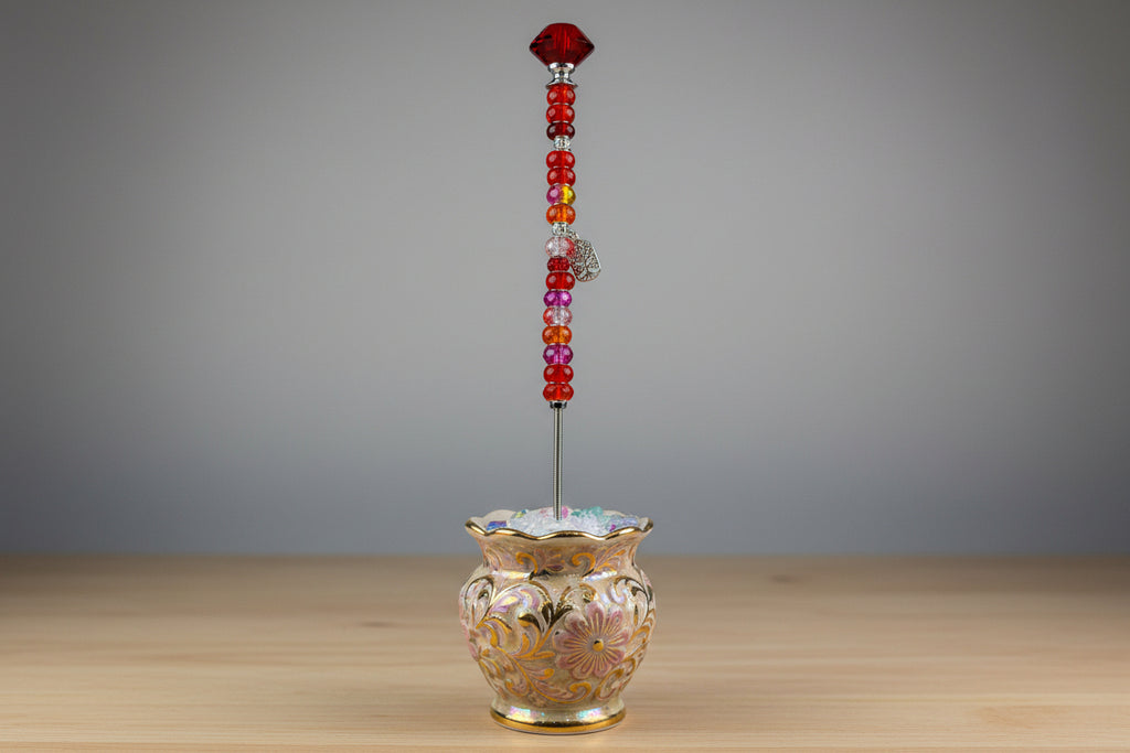 Red Beaded Garden Wand Stake with Tree of Life Charm