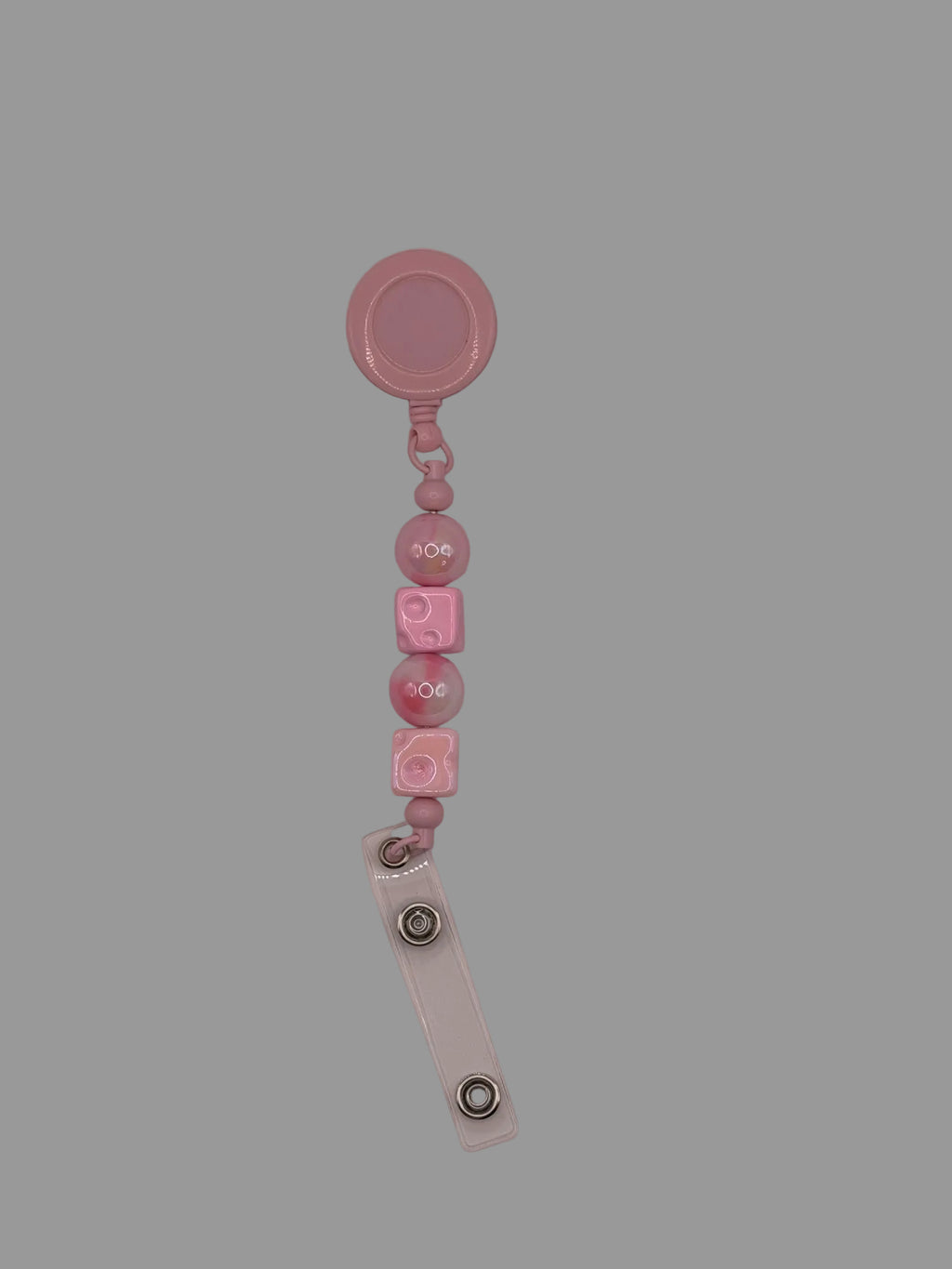 Soft Pink Beaded Badge Reel Lanyard