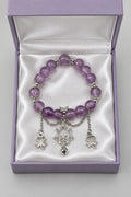 Purple Amethyst Stretch Bracelet with Star Medallion & Four-Leaf Clover Charms