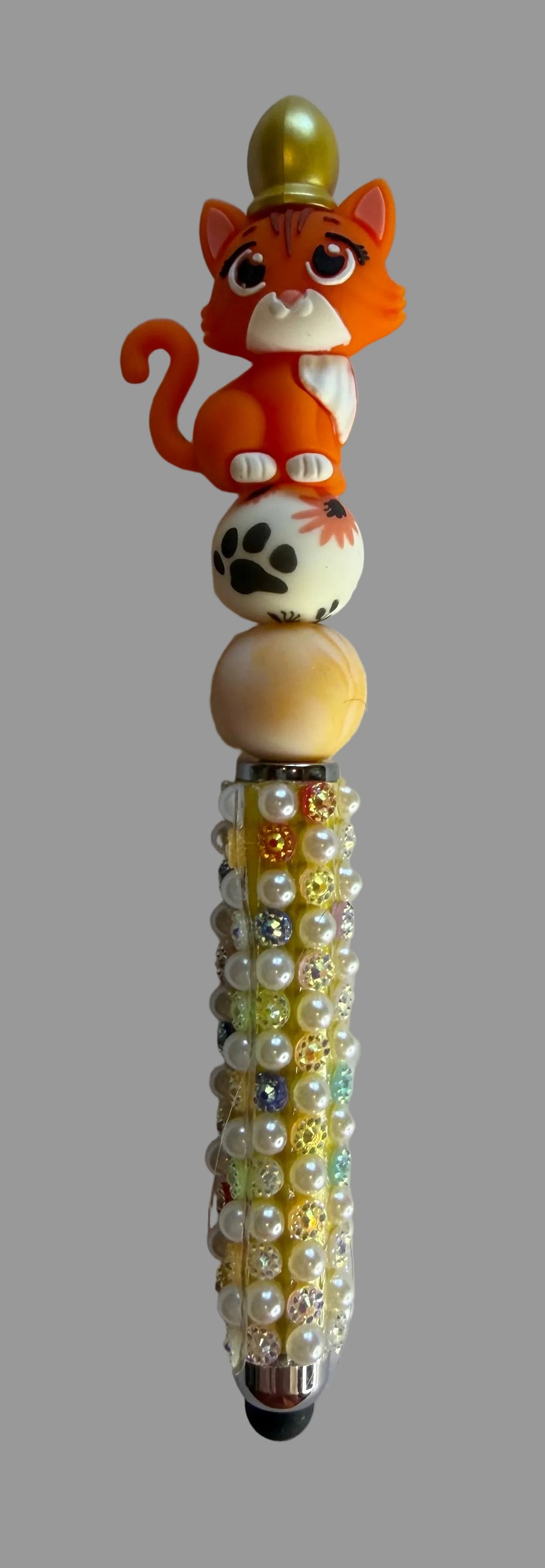 Orange Kitty Cat Beaded Stylus